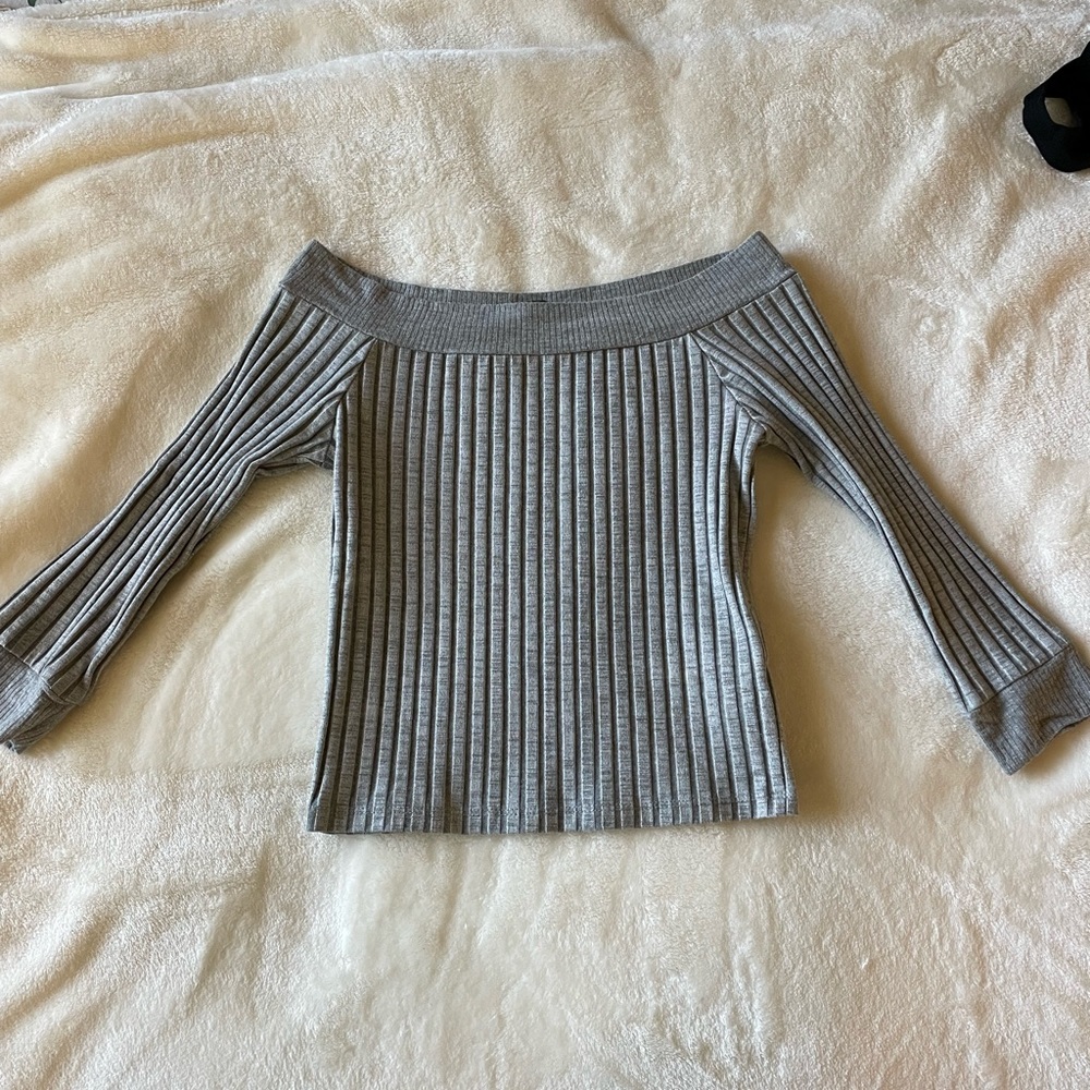 Topshop | Off-the-shoulder Ribbed 3/4 Sleeve Tee